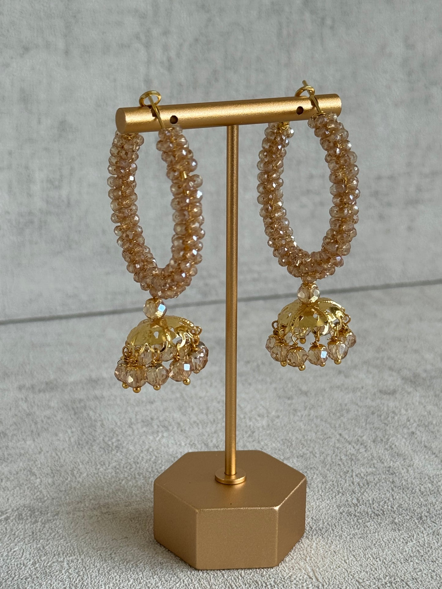 Ayura Designs Tara Balis – Gold Crystal-Wrapped Hoops with Jhumki Drops