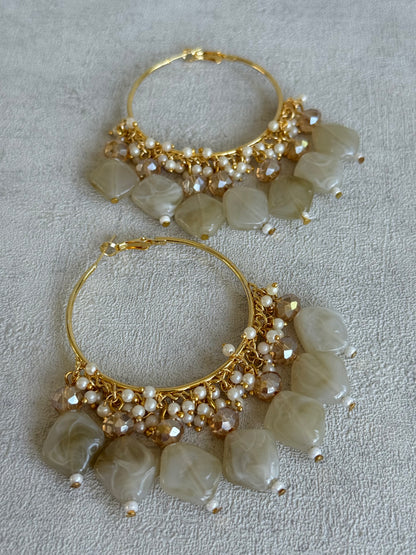 Ayura Designs Heer Balis – Gold Hoops with Cashmere Marble Beads, Pearls & Crystal Detailing