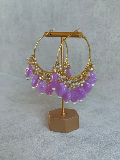 Ayura Designs Heer Balis – Gold Hoops with Lilac Marble Beads, Pearls & Crystal Detailing