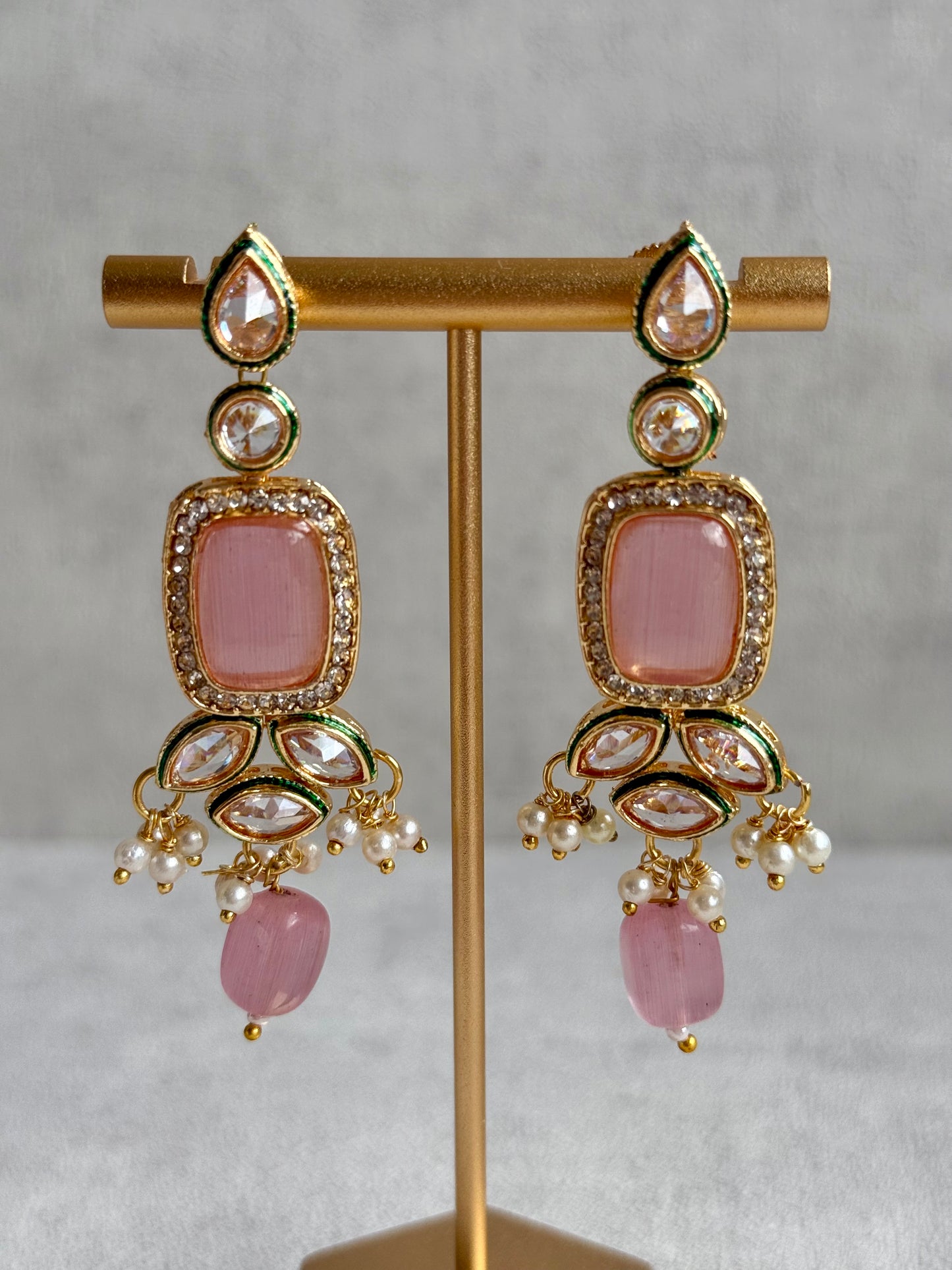 Ayura Designs Raaz Set with Necklace & Earrings – Blush Pink Stones, Kundan Detailing & Antique Gold Finish
