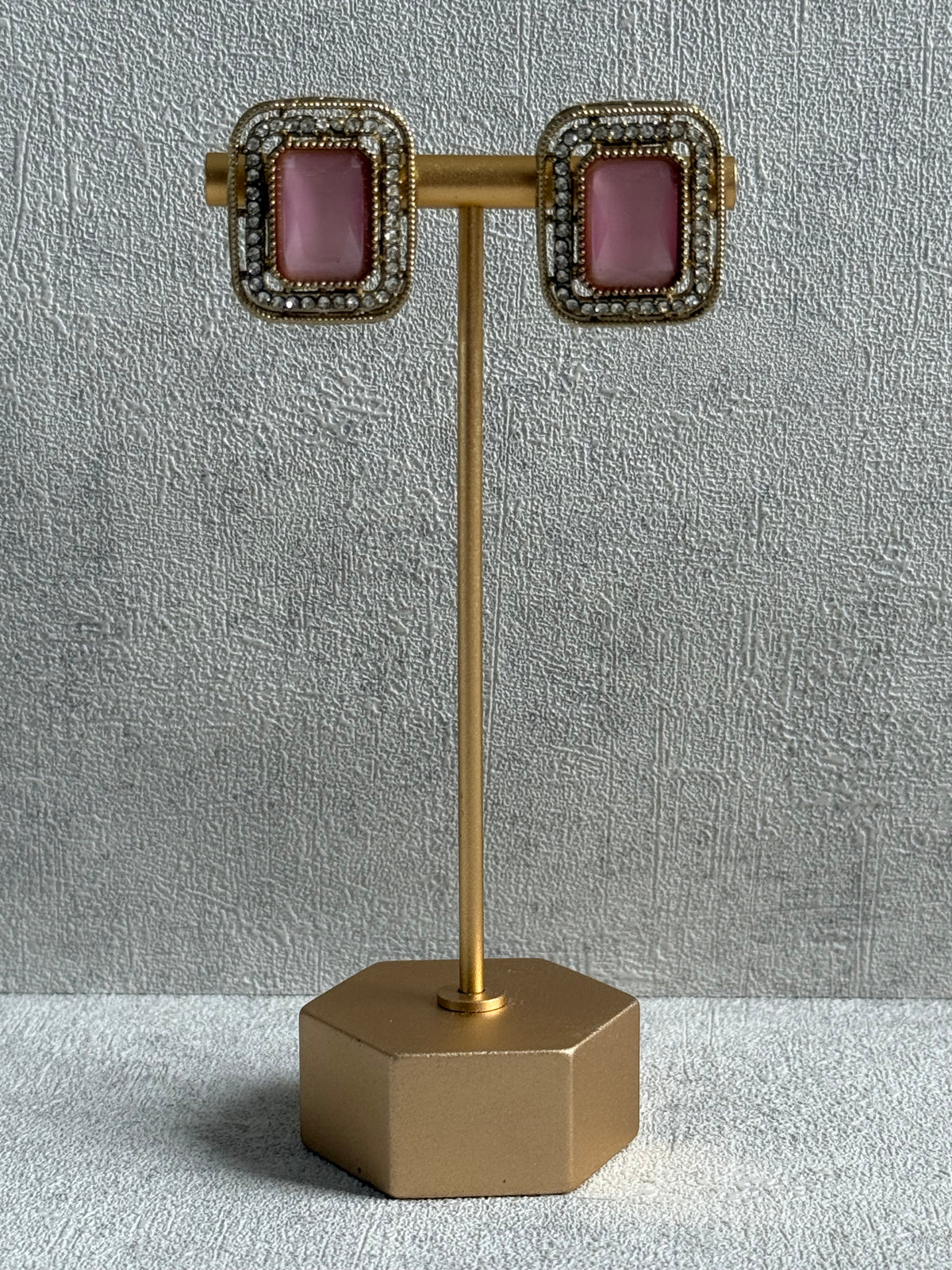Ayura Designs Nabiha Choker Set with Studs – Blush Pink & Multicolour Stones, Pearl Detailing & Antique Gold Finish