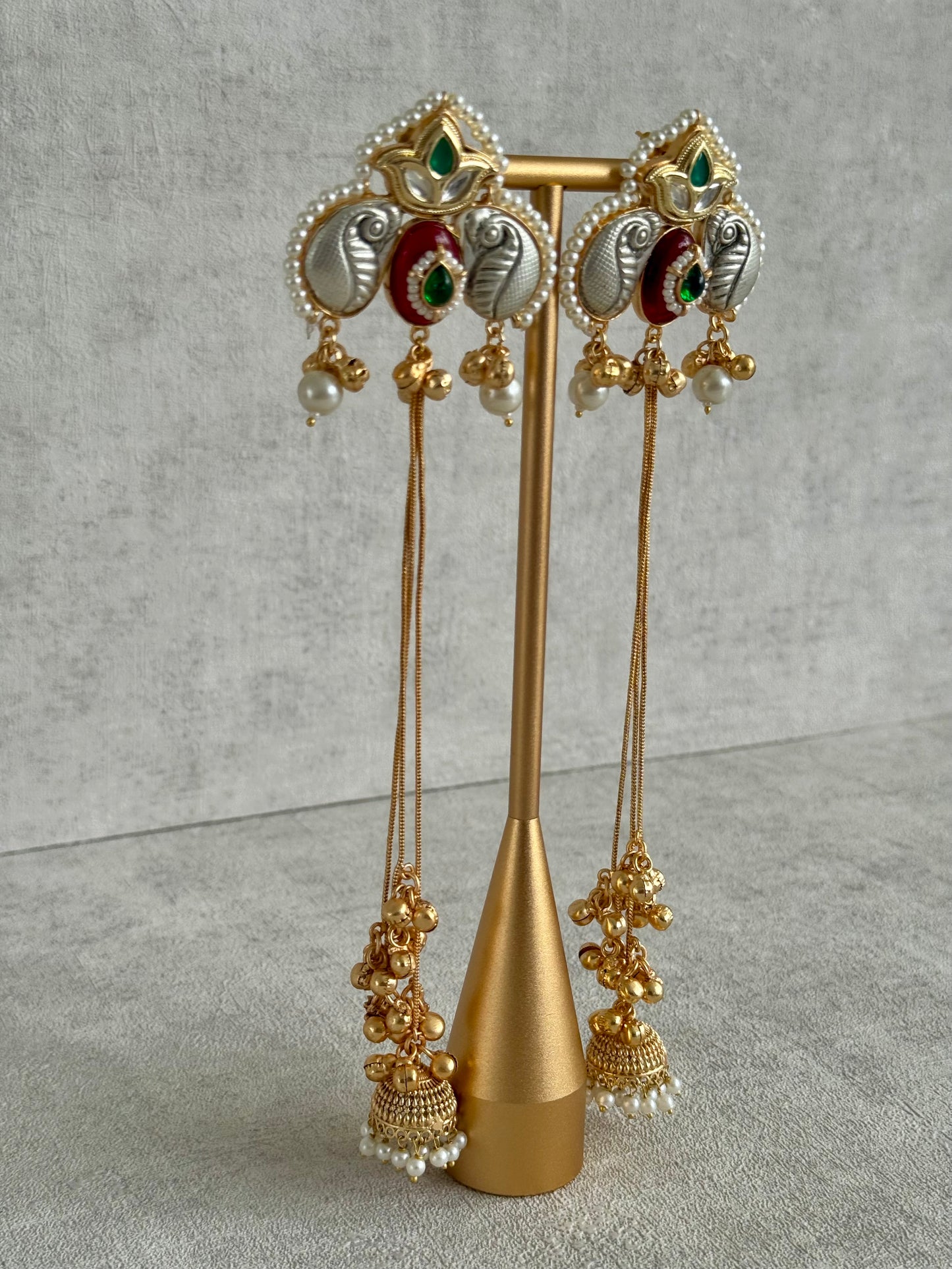 Ayura Designs Sozni Kashmiri Earrings – Meenakari with Ruby Red & Emerald Detailing