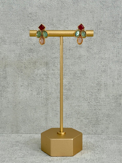 Ayura Designs Bhawani Set with Necklace & Stud Earrings – Multicolour Stone Charms in Antique Gold Finish