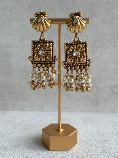 Ayura Designs Nabila Choker Set with Earrings & Tikka – Antique Gold Finish, Sea Shell Detailing, Pearls & Ghungroos