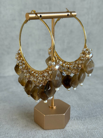 Ayura Designs Heer Balis – Gold Hoops with Mocha Marble Beads, Pearls & Crystal Detailing