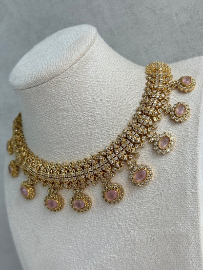 Ayura Designs Elisha Necklace Set with Earrings – Blush Pink & Crystal Stone Detailing