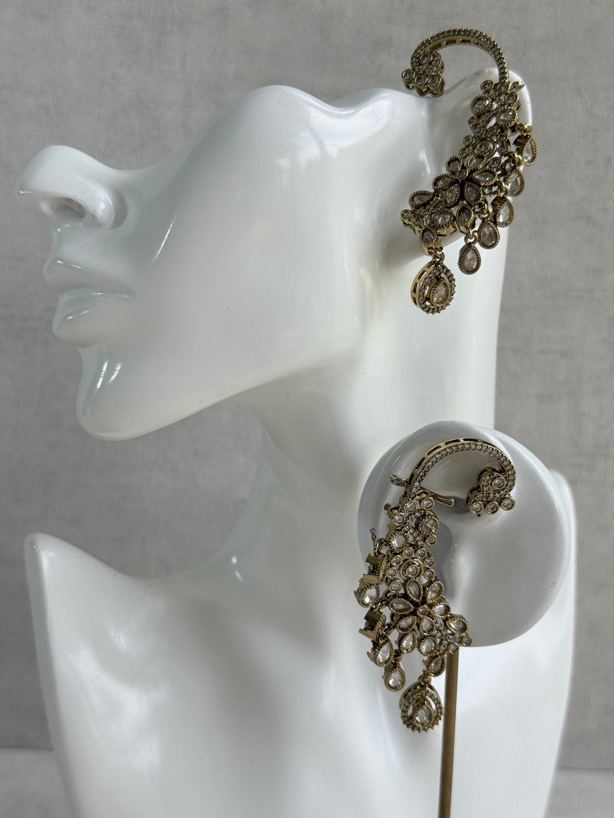 Ayura Designs Aksara Kaanphool Earrings – Kundan, Crystals & Antique Gold Finish