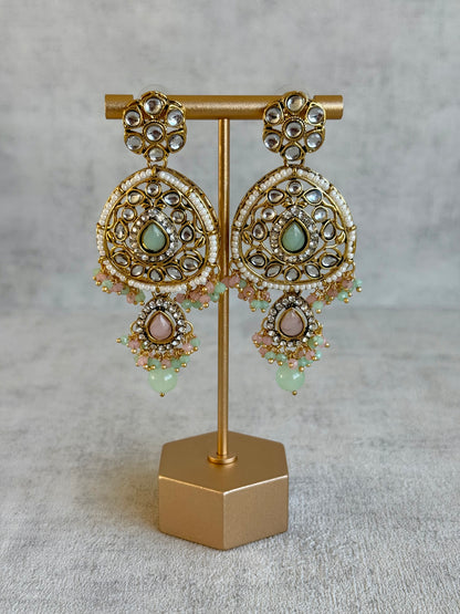 Ayura Designs Zarmeen Choker Set with Earrings & Tikka – Mirror-Cut Stones, Antique Gold Finish and Blush-Mint Beads