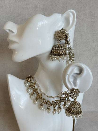 Ayura Designs Sheesh Jhumkis with Sahare – Mirror Kundan Pearl Jhumkis