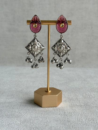 Ayura Designs Jiyana Collar Necklace Set – Rose Pink Carved Teardrop Stones & Oxidised Silver Finish