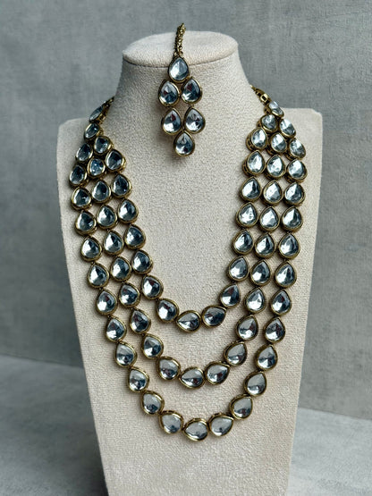 Ayura Designs Sufi Set with Necklace, Earrings & Tikka – Mirror-Cut Stones in Antique Gold Finish