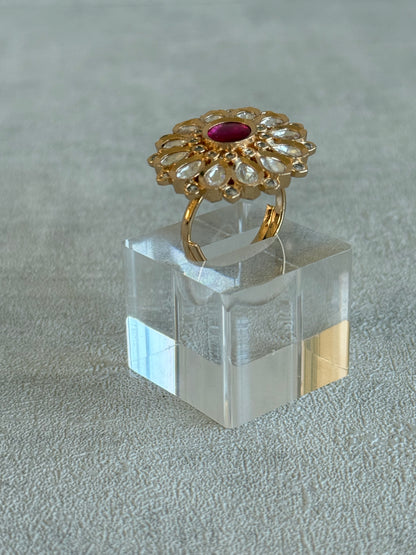 Ayura Designs Luisa Adjustable Ring – Pink Centre Stone with Crystal Petal Detailing