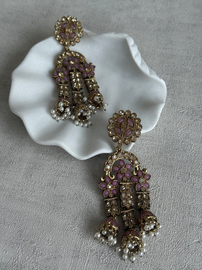 Ayura Designs Soraya Earrings – Lilac Stones, Champagne Crystals, Pearl Detailing & Gold Finish