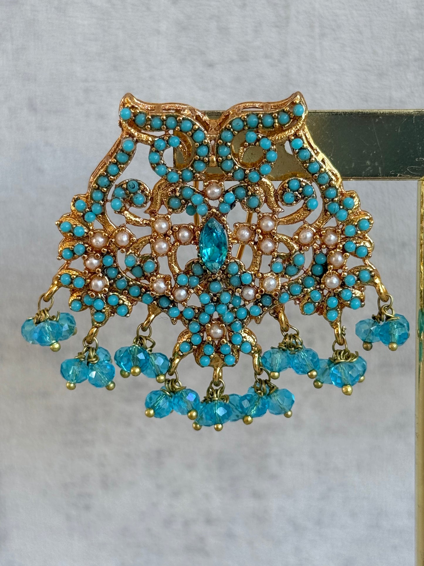 Ayura Designs Shanza Earrings – Turquoise Beaded Statement Earrings with Pearl Detailing & Crystal Drops