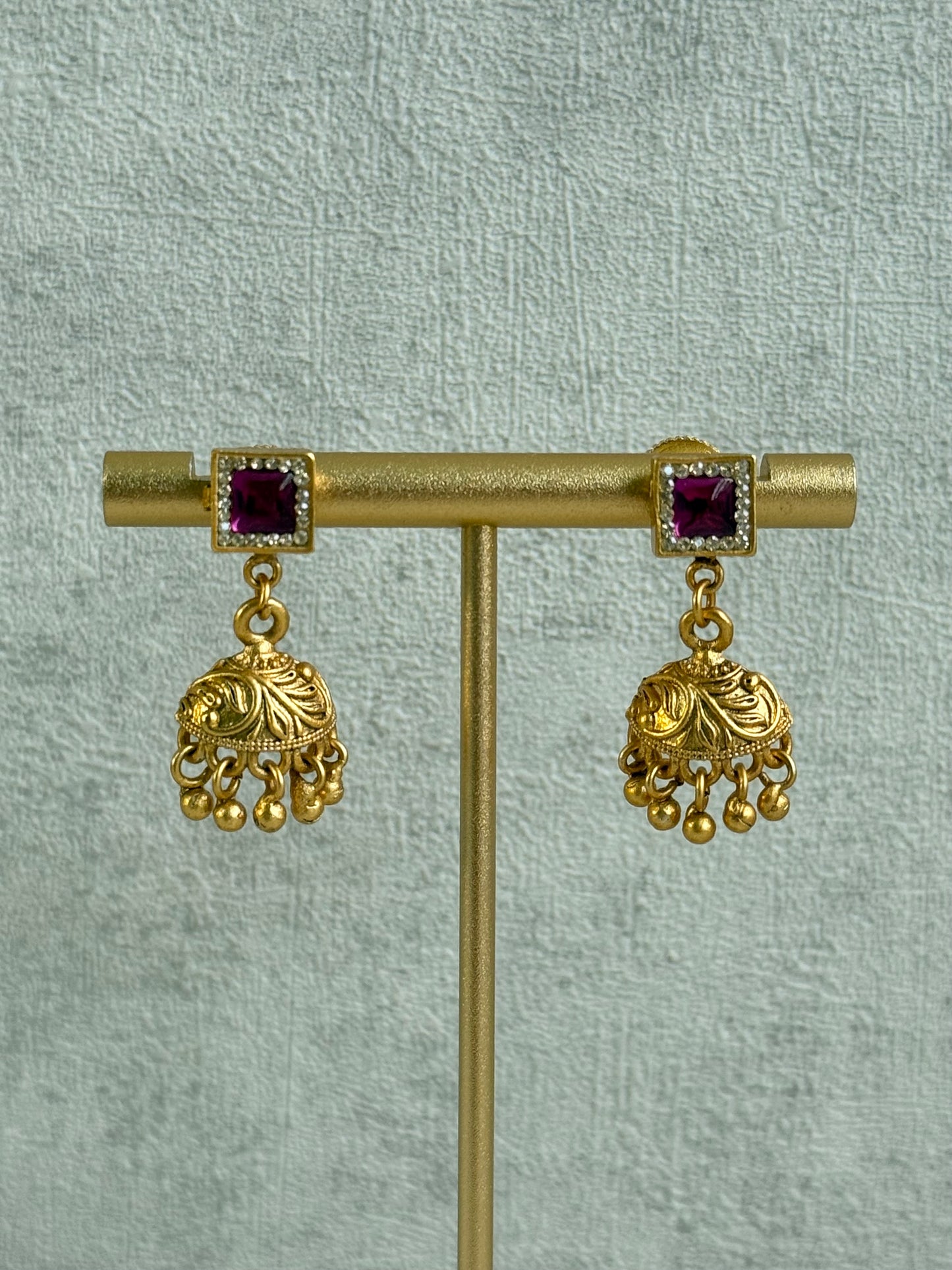Ayura Designs Smita Set with Necklace & Earrings – Ruby Pink & Emerald Green Stones with Gold-Tone Ghungroo Detailing