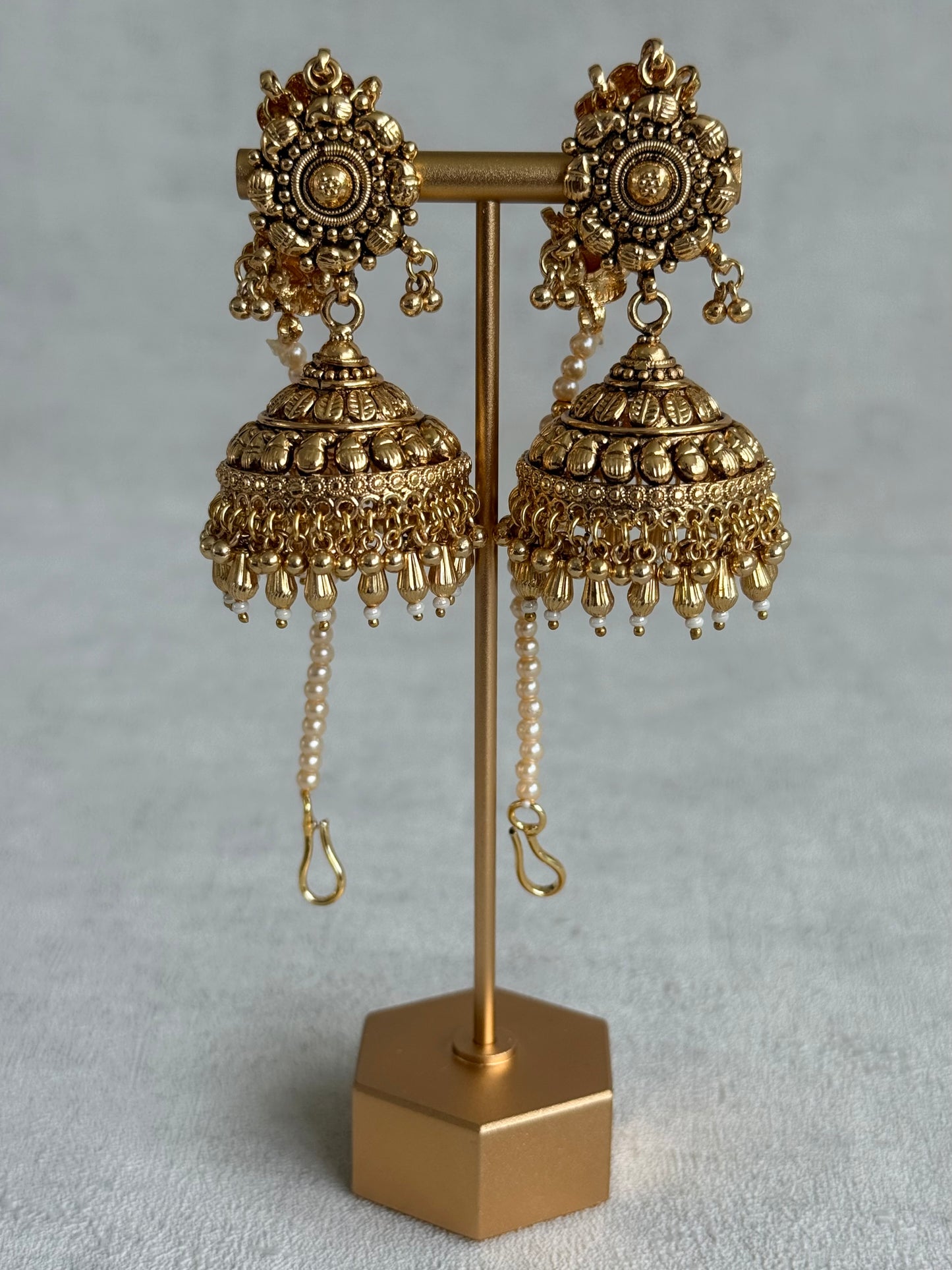 Ayura Designs Amani Sahare Jhumkis – Antique Gold Finish