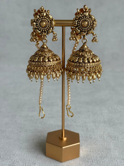 Ayura Designs Amani Sahare Jhumkis – Antique Gold Finish