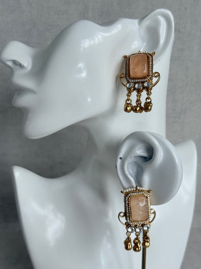 Ayura Designs Aleena Earrings – Champagne Stone Stud Earrings with Pearls & Ghungroo Detailing