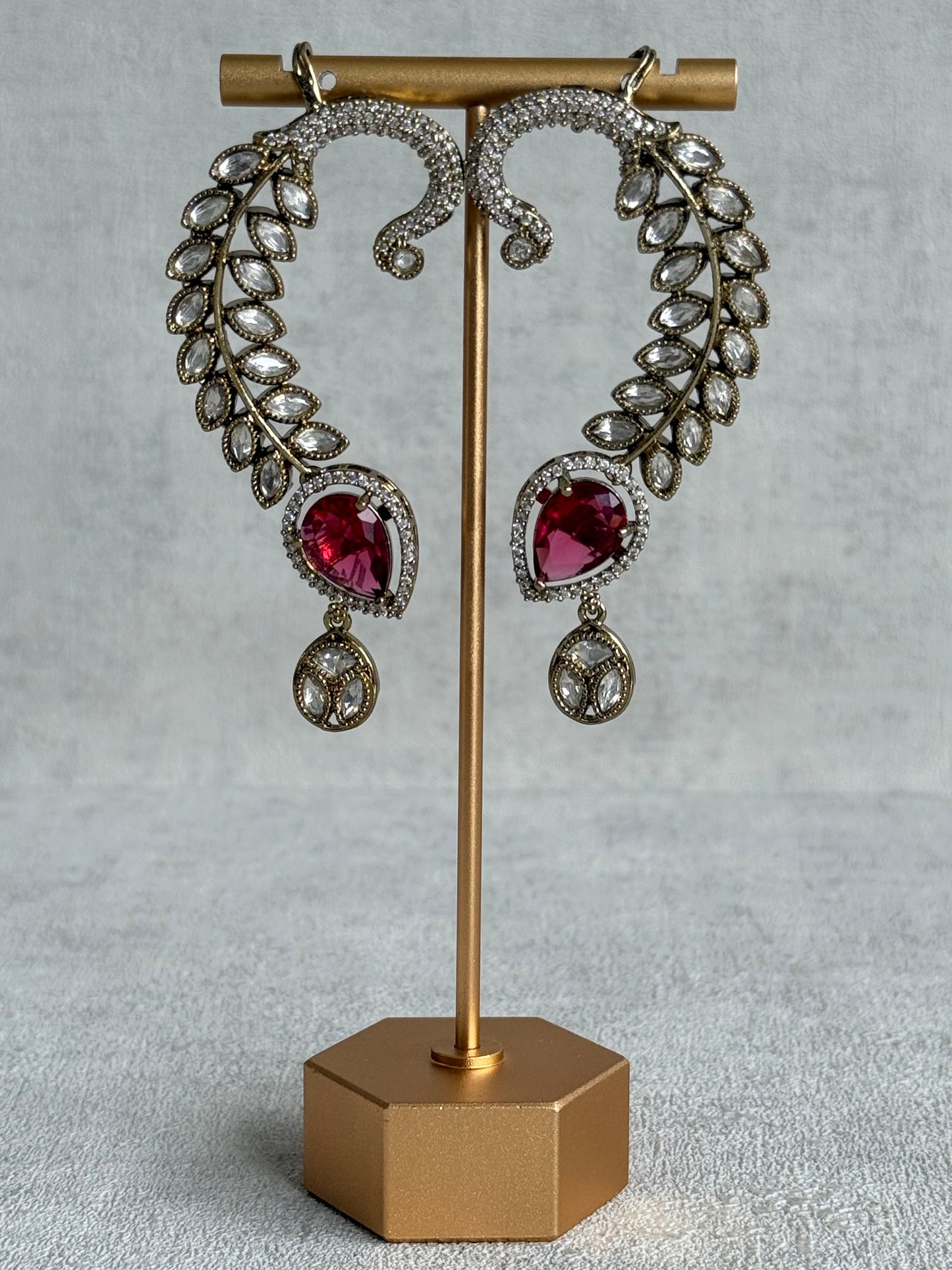 Ayura Designs Dvija Jhumkis – Ruby Pink Crystal Ear Cuff Earrings