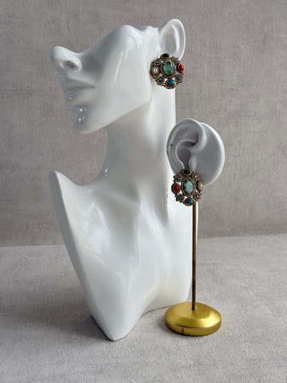 Ayura Designs Celia Stud Earrings – Sea Green & Multicolour Stones with Gold Finish
