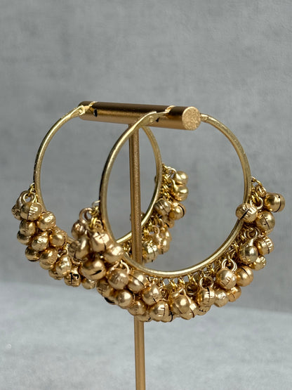 Ayura Designs Ghungroo Balis – Hoop Earrings with Traditional Ghungroo Detailing in Antique Gold Finish