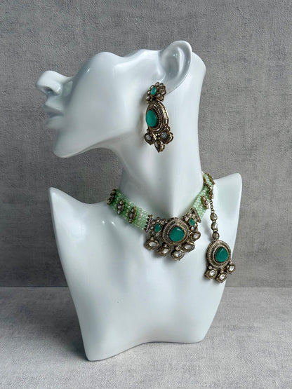 Ayura Designs Rahi Set – Mint & Pistachio Green Dual-Tone Stones with Mirror-Cut Detailing & Pearl Strands