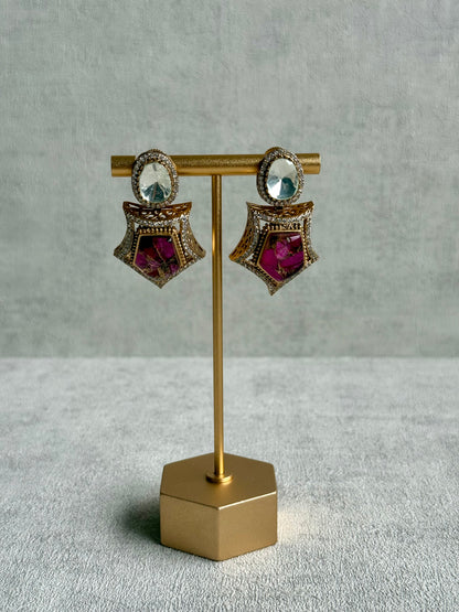 Ayura Designs Krupa Set – Necklace & Earrings with Magenta Stone featuring Natural Marbling, Mirror-Cut Kundan & Antique Gold Detailing