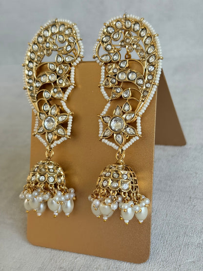Ayura Designs Urisha Ear Climber Jhumkis – Pearl & Kundan Earrings, Indian Pakistani Bridal Wedding Jewellery