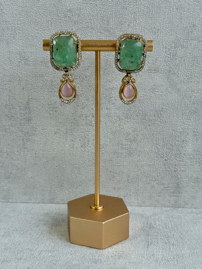 Ayura Designs Adelaide Necklace Set with Earrings – Multicolour Moissanite with Green Stone Drop Earrings