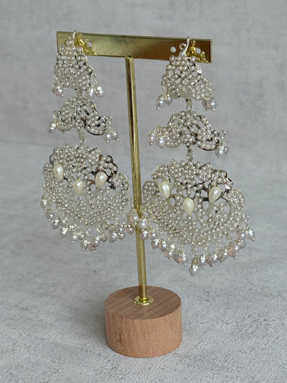 Ayura Designs Zarrar Earrings – Silver Jadau Filigree Statement Earrings with Pearl Drops