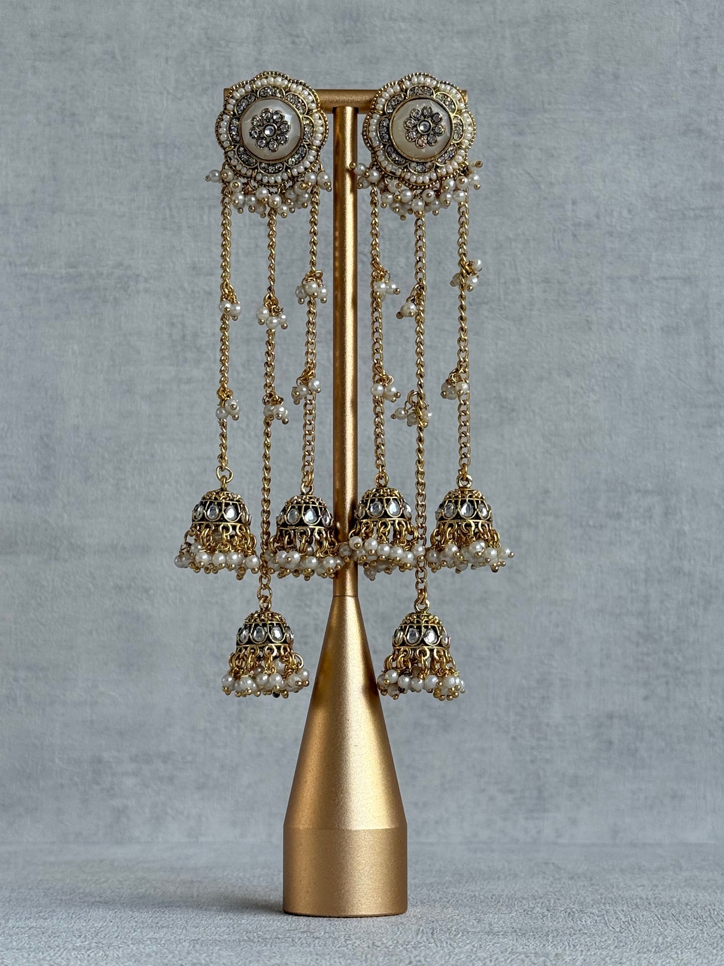 Ayura Designs Saivi Earrings – Mirror Cut Duster Earrings with Jhumki Drops & Pearl Detailing