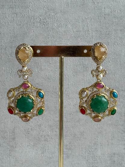 Ayura Designs Willow Choker Set – Statement Multicolour Stone Choker with Pearls & Antique Gold Detailing