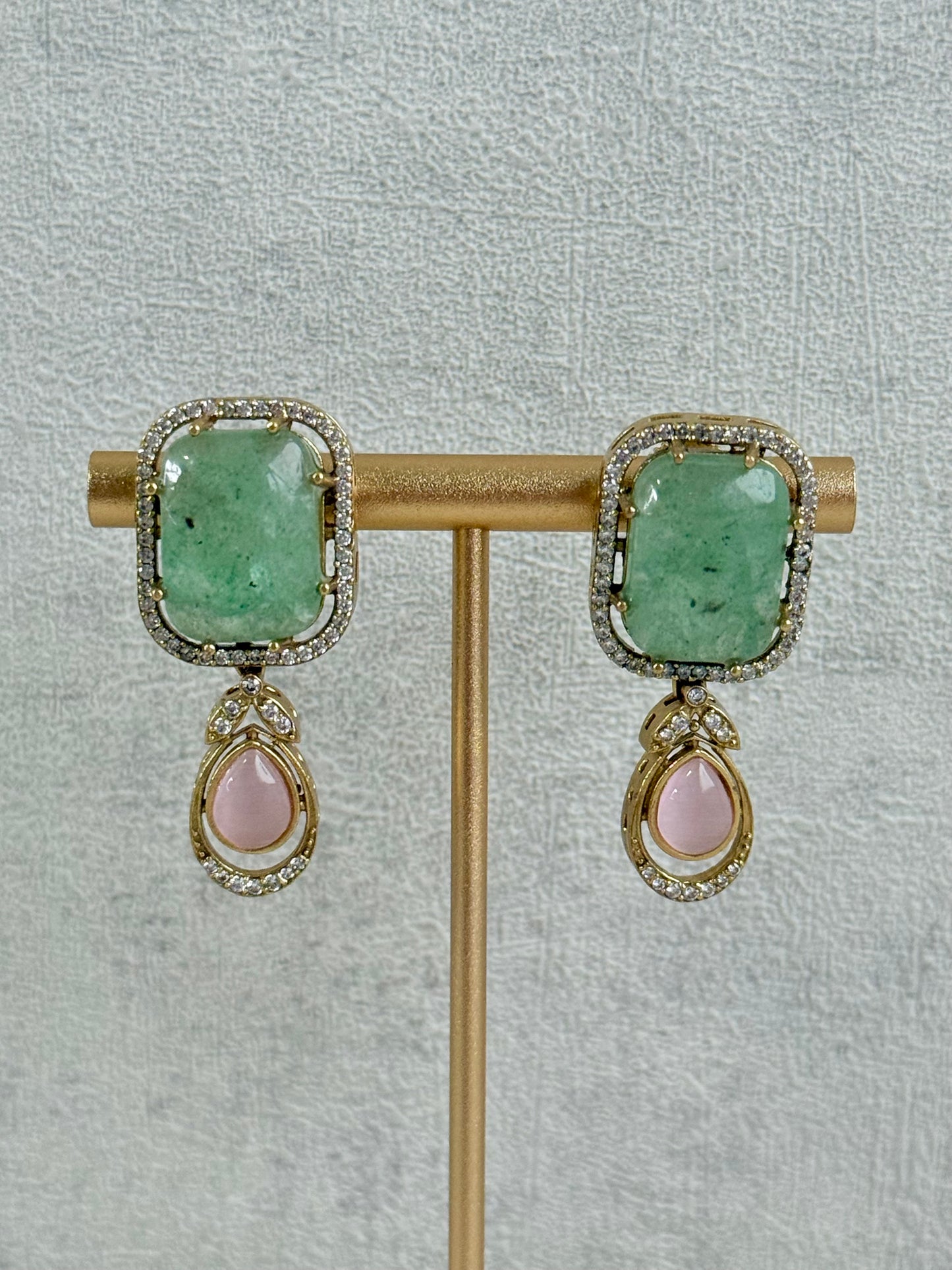 Ayura Designs Adelaide Necklace Set with Earrings – Multicolour Moissanite with Green Stone Drop Earrings