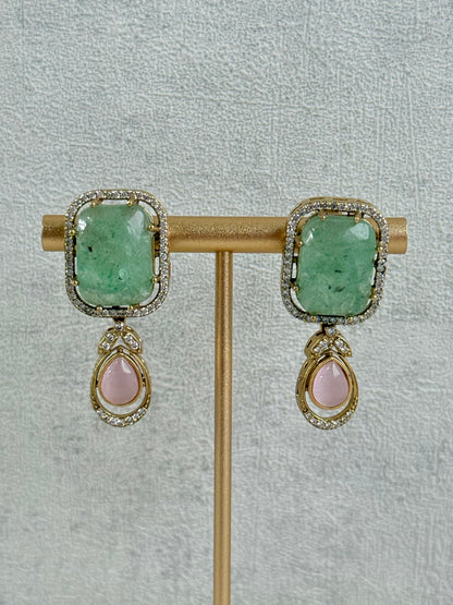 Ayura Designs Adelaide Necklace Set with Earrings – Multicolour Moissanite with Green Stone Drop Earrings