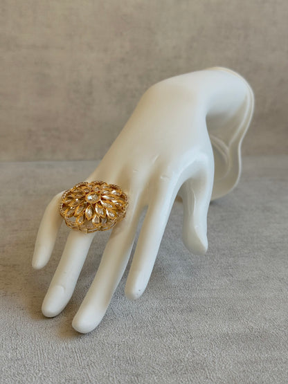 Ayura Designs Elisa Adjustable Ring – Moissanite Floral Ring with Clear Crystal Centre & Crystal Border