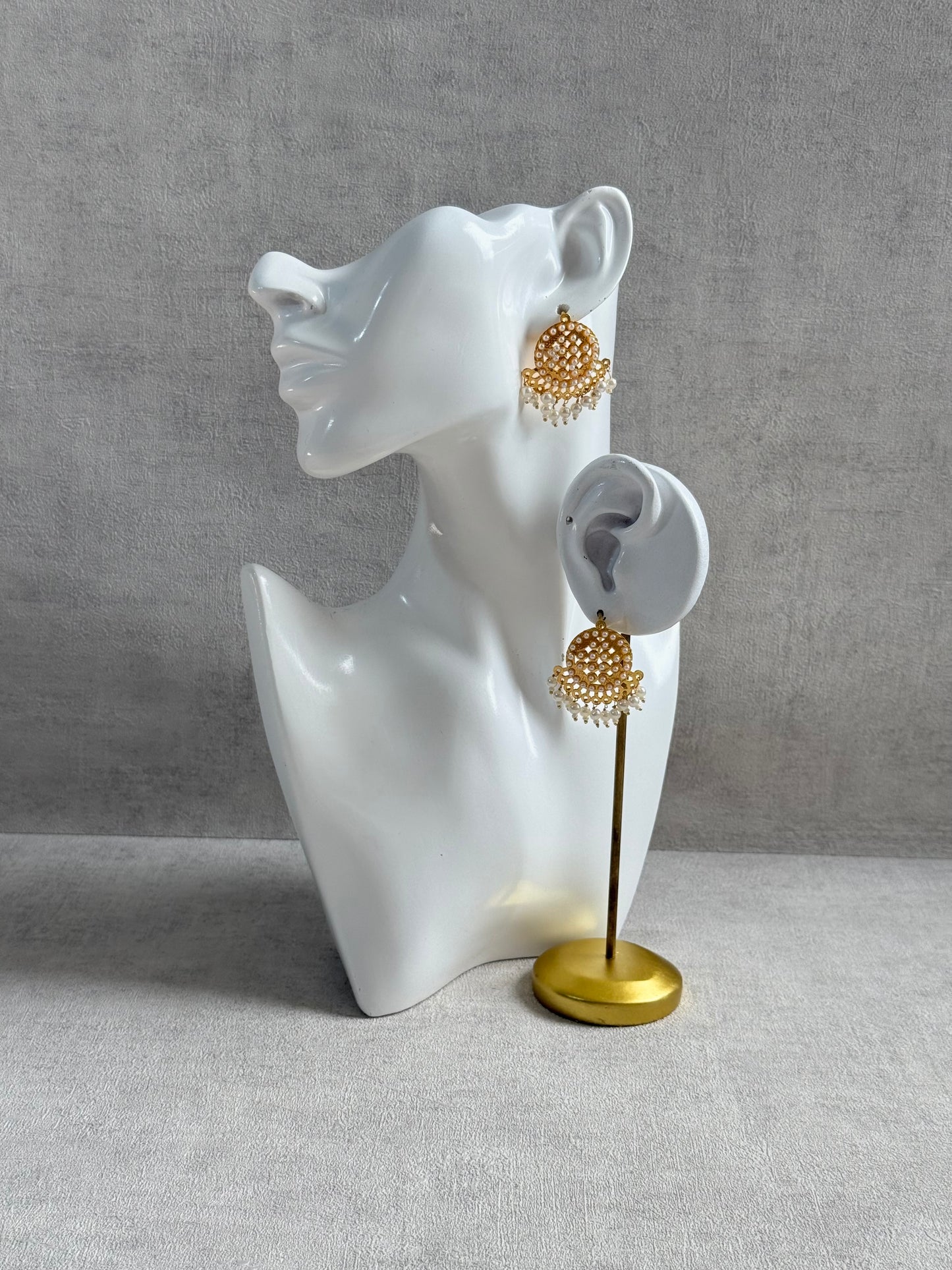 Ayura Designs Riwaaz Earrings – Pearl Stud Earrings with Antique Gold Filigree & Pearl Drops