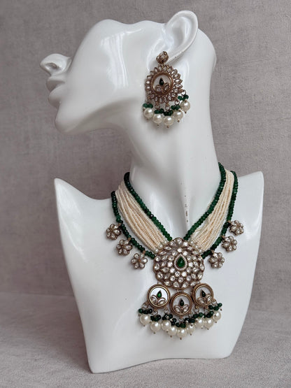 Ayura Designs Callie Set with Earrings – Emerald Green, Ivory Pearl & Jadau Detailing