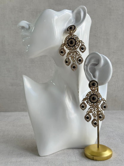 Ayura Designs Vanika Earrings – Black & Champagne Crystal Gold Finish