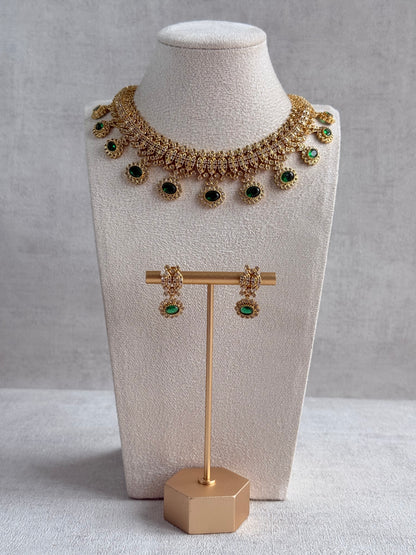 Ayura Designs Elisha Necklace Set with Earrings – Emerald Green & Crystal Stone Detailing