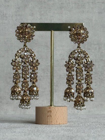 Ayura Designs Soraya Earrings – Champagne Stones, Mirror-Cut Crystals, Pearl Detailing & Gold Finish