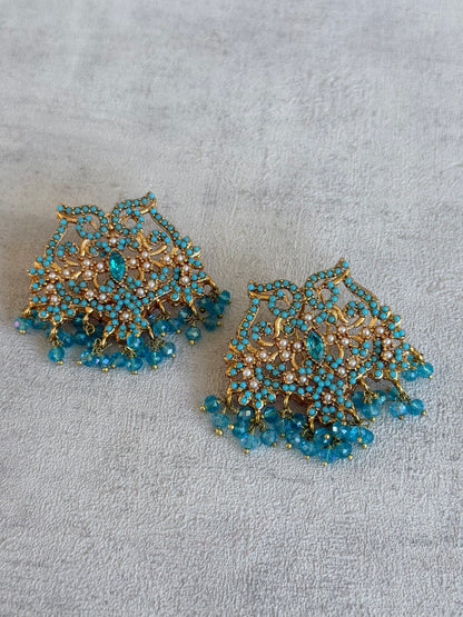 Ayura Designs Shanza Earrings – Turquoise Beaded Statement Earrings with Pearl Detailing & Crystal Drops