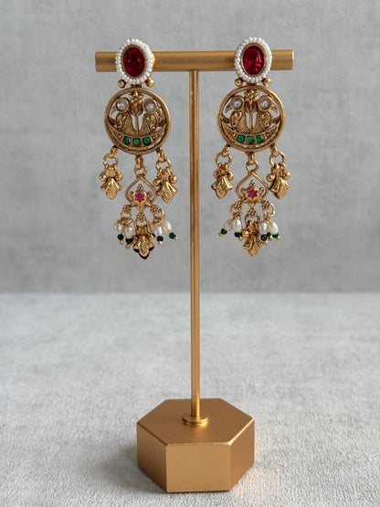 Ayura Designs Parchhai Necklace Set with Earrings – Ruby Red, Rose Pink & Emerald Green Stones, Bird Motifs & Pearl Detailing