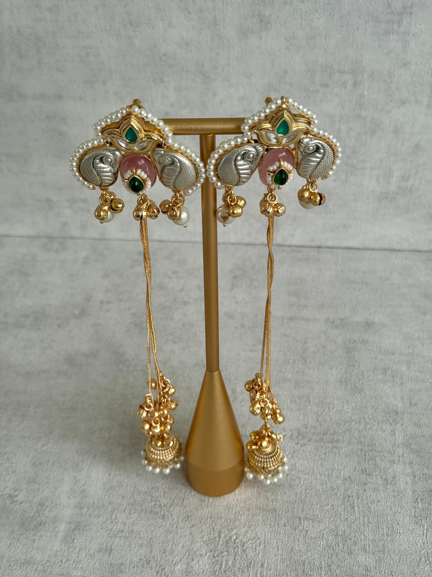 Ayura Designs Sozni Kashmiri Earrings – Meenakari with Blush Pink & Emerald Detailing