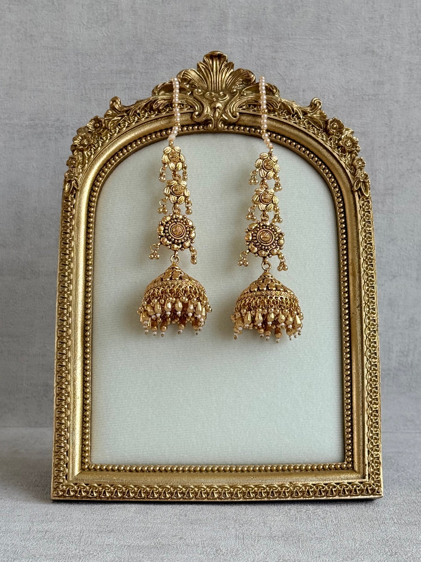 Ayura Designs Amani Sahare Jhumkis – Antique Gold Finish
