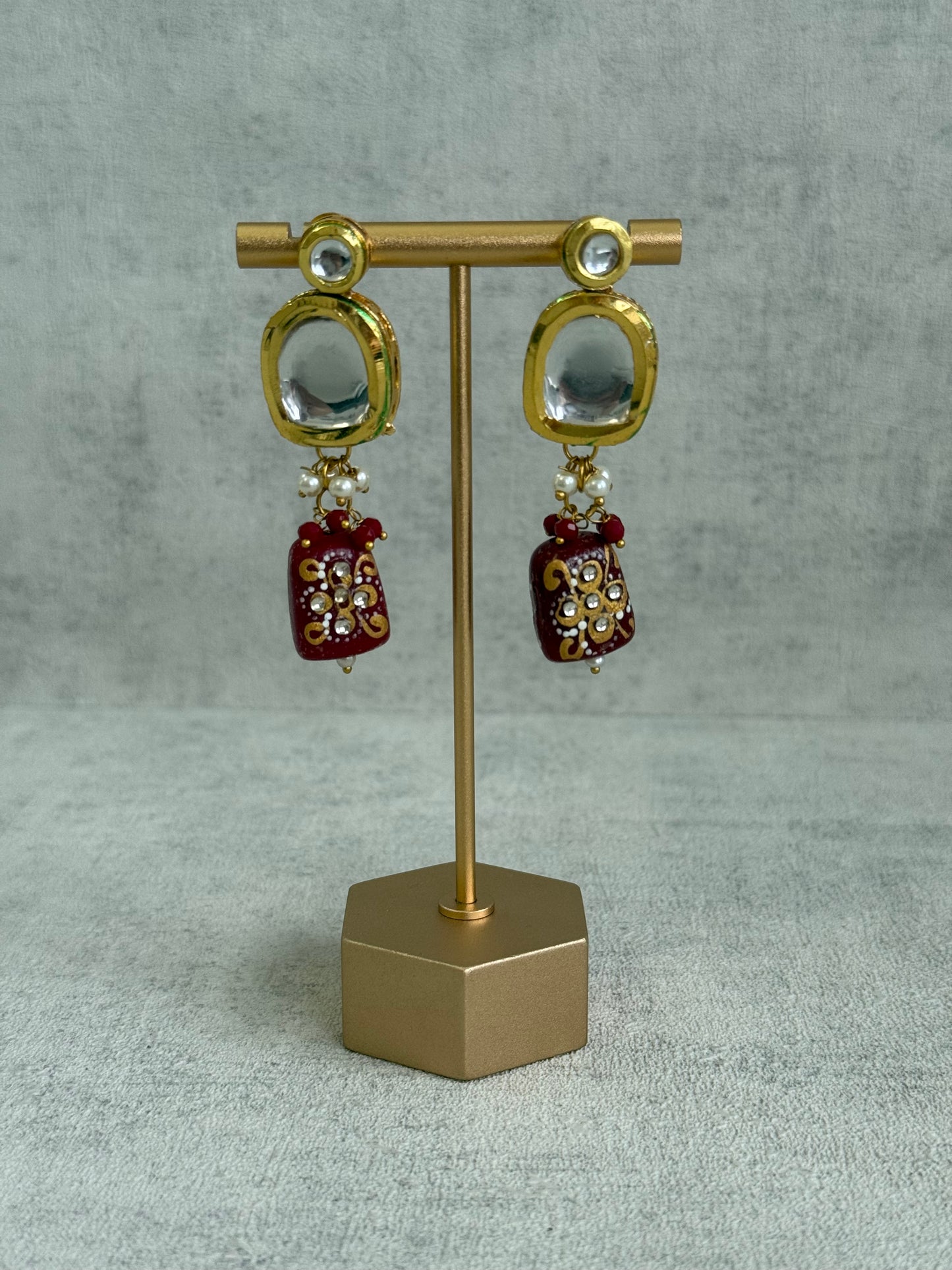 Ayura Designs Omika Set With Necklace And Earrings – Kundan Stones And Ruby Red Meenakari Drops