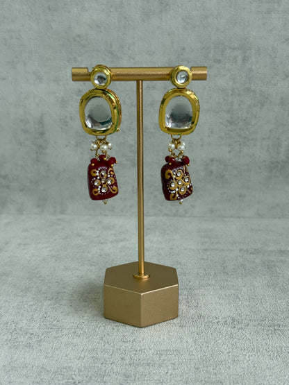 Ayura Designs Omika Set With Necklace And Earrings – Kundan Stones And Ruby Red Meenakari Drops