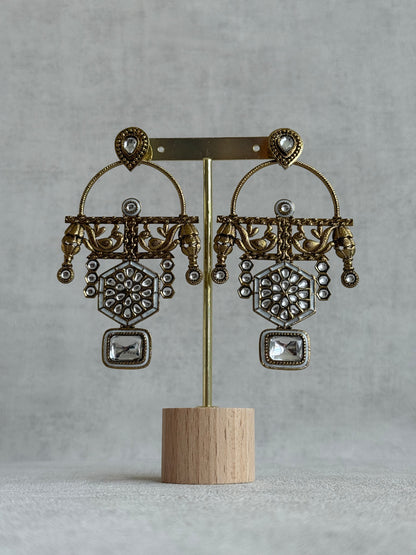 Ayura Designs Irene Earrings – Ivory Kundan, Meenakari & Crystal Peacock Chandeliers in Gold