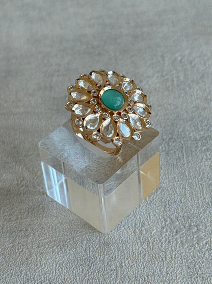Ayura Designs Luisa Adjustable Ring – Mint Centre Stone with Crystal Petal Detailing