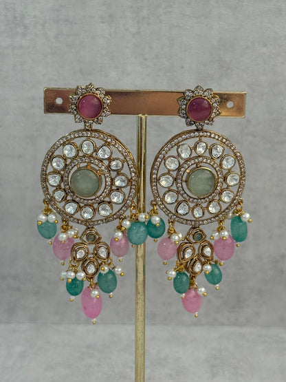 Ayura Designs Harper Set – Antique Gold Choker & Earrings with Mint Green & Blush Pink Beads, Kundan Stones & Pearl Detailing