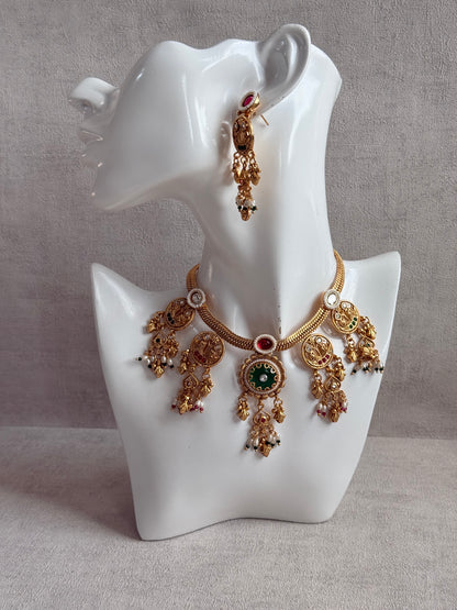 Ayura Designs Parchhai Necklace Set with Earrings – Ruby Red, Rose Pink & Emerald Green Stones, Bird Motifs & Pearl Detailing